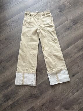 cinq a sept Cream Wide-Leg Jeans with Contrast Cuffs